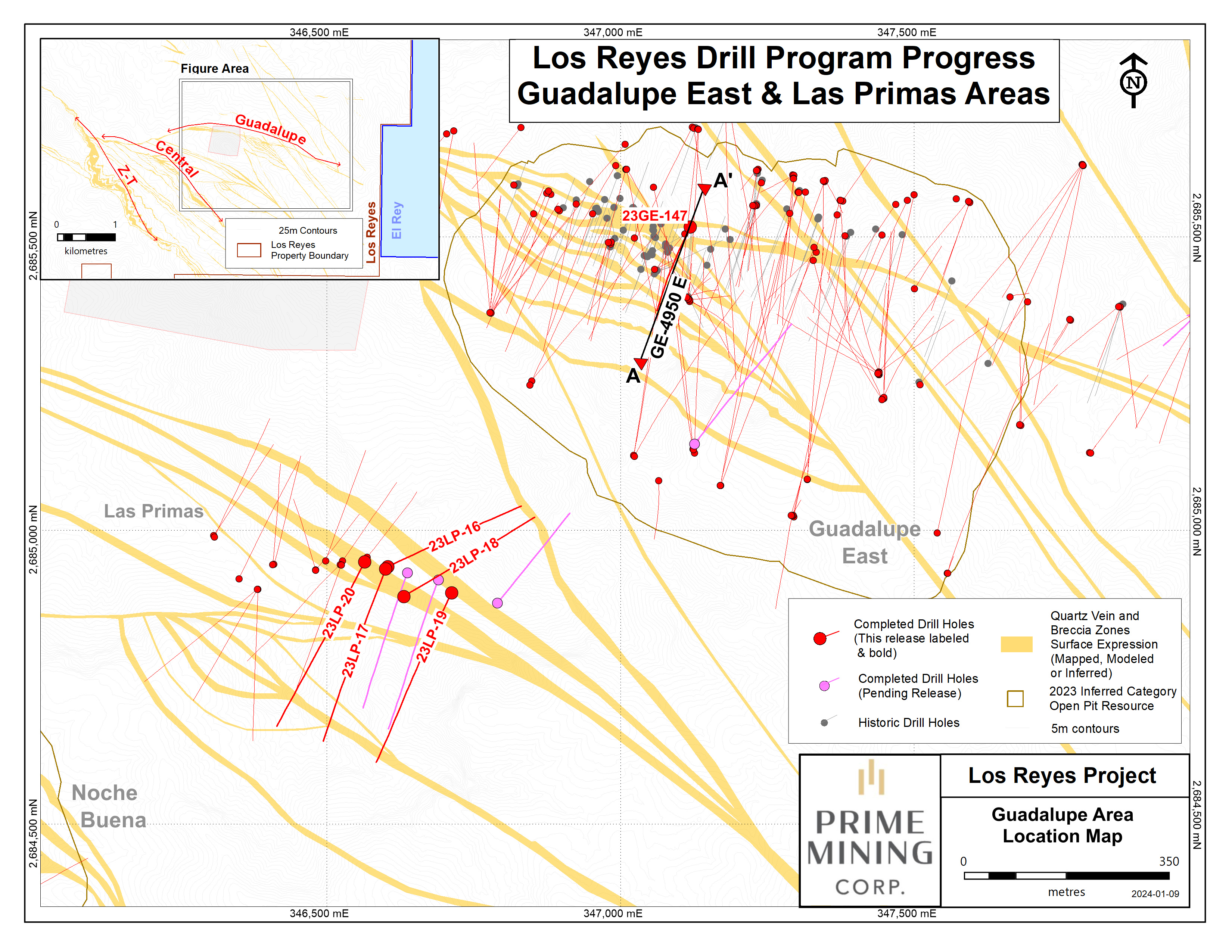 Figure 2 Guadalupe East & Las Primas Drill Program Progress_Jan 2024